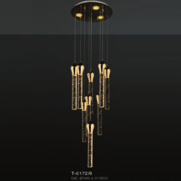 EU - CFL - 6172/9: Đèn thả dây treo 9 thanh phale - KT: Ø400mm x H1600mm - Đế Đèn LED đổi 3 màu SMD 5W x 3 bóng + LED 3W x 9 bóng ( thanh Phale)