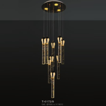 EU - CFL - 6172/9: Đèn thả dây treo 9 thanh phale - KT: Ø400mm x H1600mm - Đế Đèn LED đổi 3 màu SMD 5W x 3 bóng + LED 3W x 9 bóng ( thanh Phale)