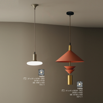 THD62: Đèn thả đơn - KT: Ø350mm  x H450mm  - Bóng đèn E27 x 1 bóng