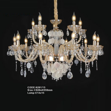 CODE: 6201/15:  Đèn chùm nến 15 tay - KT: Ø920mm x H550mm - Bóng đèn nến E14 x 15 bóng