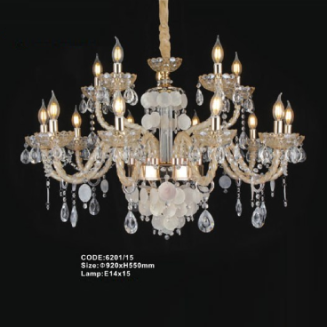 CODE: 6201/15:  Đèn chùm nến 15 tay - KT: Ø920mm x H550mm - Bóng đèn nến E14 x 15 bóng