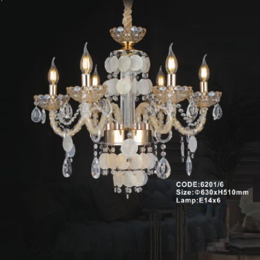 CODE: 6201/6: Đèn chùm nến 6 tay - KT: Ø630mm x H510mm - Bóng đèn nến E14 x 6 bóng