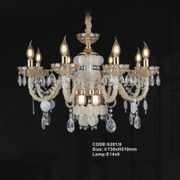CODE: 6201/8: Đèn chùm nến 8 tay - KT: Ø730mm x H510mm - Bóng đèn nến E14 x 8 bóng