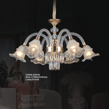 CODE: 6203/6: Đèn chùm 6 tay - KT: Ø780mm x H430mm - Bóng đèn E14 x 6 bóng