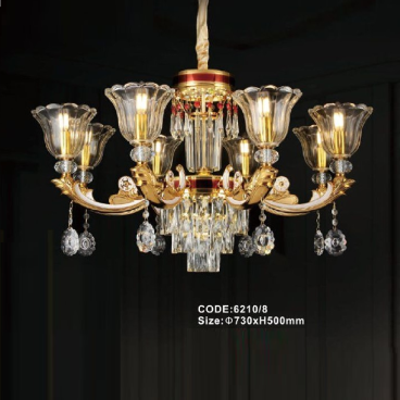 CODE: 6210/8: Đèn chùm Phale nến 8 tay - KT: Ø730mm x H500mm - Bóng đèn E14 x 8 bóng + Đèn LED chao đáy