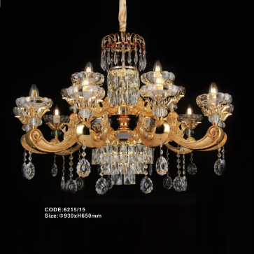 CODE: 6215/15: Đèn chùm Phale nến 15 tay, chao thủy tinh - KT: Ø930mm x H650mm - Bóng đèn E14 x 15 bóng + Đèn LED