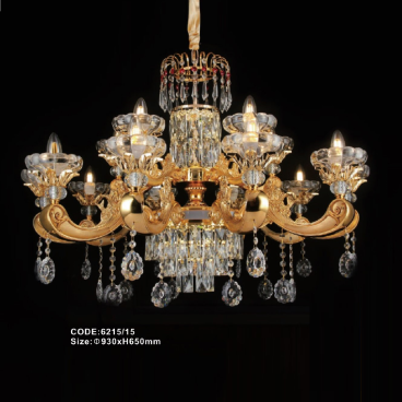 CODE: 6215/15: Đèn chùm Phale nến 15 tay, chao thủy tinh - KT: Ø930mm x H650mm - Bóng đèn E14 x 15 bóng + Đèn LED