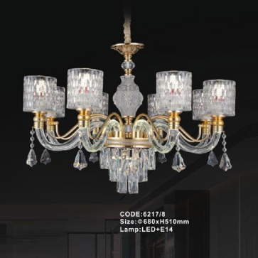 CODE: 6217/8: Đèn chùm 8 tay - KT: Ø680mm x H510mm - Bóng đèn E14 x 8 bóng + Đèn LED