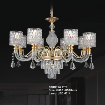 CODE: 6217/8: Đèn chùm 8 tay - KT: Ø680mm x H510mm - Bóng đèn E14 x 8 bóng + Đèn LED
