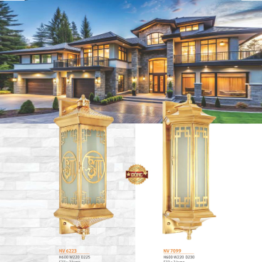 NV 6223: Đèn gắn tường đồng - KT: L225mm x W220mm x H600mm - Bóng đèn E27 x 2