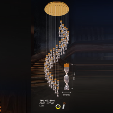 A - TPL - 6233/46: Đèn thả thông tầng - KT: Ø600mm x H3500mm - Đèn LED đổi 3 màu