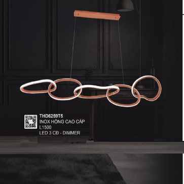 35 - THD6259T5: Đèn thả ngang 5 vòng LED - KT: L1500mm - Đèn LED đổi 3 màu - Dimmer