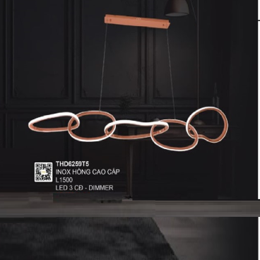 35 - THD6259T5: Đèn thả ngang 5 vòng LED - KT: L1500mm - Đèn LED đổi 3 màu - Dimmer