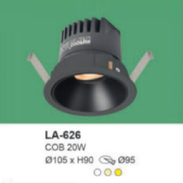 LA - 626: Đèn LED COB âm trần 20W, 1 chế độ ánh sáng ( trắng/trung tính/vàng)