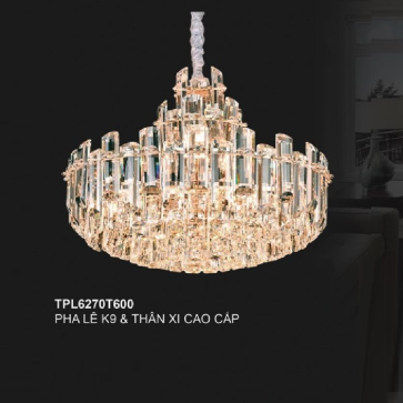 35 - TPL6270T600: Đèn thả Phale K9 - KT: Ø600mm  - Bóng đèn E14 x 16 bóng