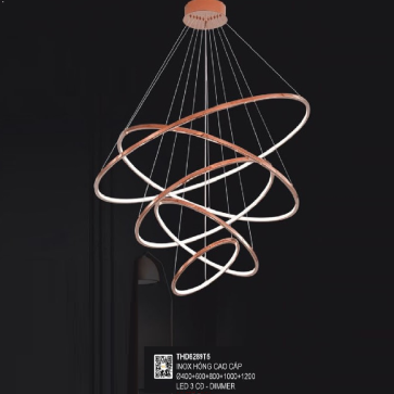 35 -  THD6289T5: Đèn thả 5 vòng LED - KT: Ø(400+600+800+1000+1200)mm - Đèn LED đổi 3 màu - Dimmer