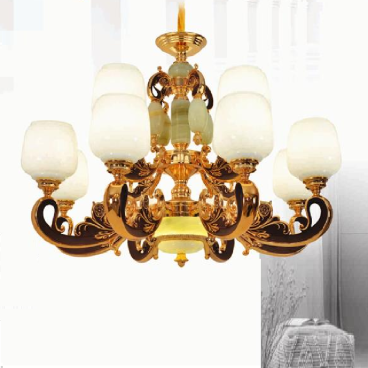 E - C - 63/12: Đèn chùm 12 tay, chao thủy tinh -  KT: Ø950mm x H700mm - Bóng đèn E27 12 bóng + Đèn LED