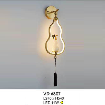 HF - VĐ 6307: Đèn gắn tường đồng LED - KT: L270mm x H540mm - Đèn LED 14W ánh sáng vàng