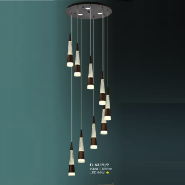 HF - TL 6319/9: Đèn thả LED 9 bóng - KT: Ø400mm x H2000mm - Đèn LED 90W ánh sáng vàng