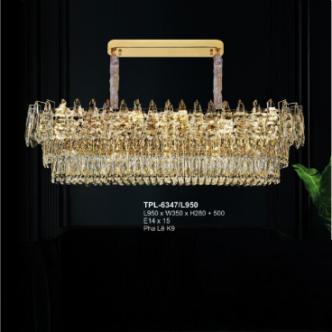 A - TPL - 6347/L950: Đèn thả ngang Phale K9 - KT: L950mm x W350mm x H280mm + 500mm - Bóng đèn E14 x 15 bóng
