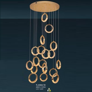 HF - TL 6364/18: Đèn thả dây vòng LED 18 bóng - KT: Ø600mm x H2500mm - Đèn LED 144W, ánh sáng đổi 3 màu