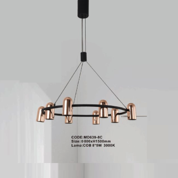 CODE: MD639-8C: Đèn thả vòng 8 ống đèn LED - KT: Ø800mm x H1500mm - Đèn LED COB 8 x 5W ánh sáng vàng 3000K