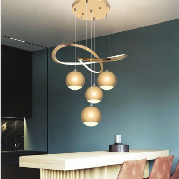 AN - TL - 6397/4: Đèn thả LED, thân xi vàng - KT: Ø 480mm x H1000mm - Đèn LED đổi 3 màu - Remote