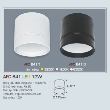 AFC 641 LED 12W: Đèn lon LED gắn nổi 12W, 1 chế độ ánh sáng (vàng/Trung tính/trắng)