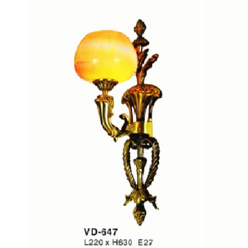 E - VD - 647: Đèn vách đồng chao đá - KT: L220mm x H630mm - Đèn chân E27 x 1 bóng