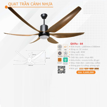 QViFa - 64:  Quạt trần  đèn 6 cánh nhựa ABS