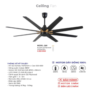 MODEL - Q65: Quạt trần 8 cánh gỗ