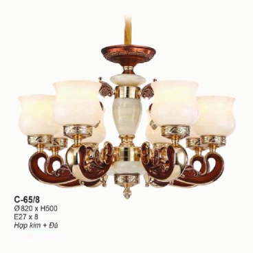 EU - C - 65/8: Đèn chùm 8 tay chao đá - KT: Ø820mm x H500mm - Bóng đèn E27 x 8 bóng