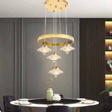 AN  -TL - 6519/4: Đèn thả LED, thân xi vàng  - KT: Ø 400mm x H1000mm - Đèn LED  đổi 3 màu - Remote