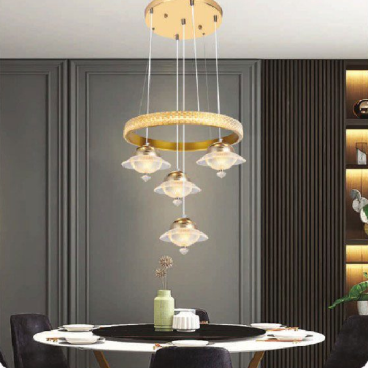 AN  -TL - 6519/4: Đèn thả LED, thân xi vàng  - KT: Ø 400mm x H1000mm - Đèn LED  đổi 3 màu - Remote