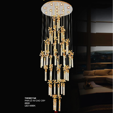 35 -THD651T48: Đèn thả  thanh phale K9 - KT: Ø800mm - Đèn LED ánh sáng vàng 4000K