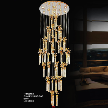 35 -THD651T48: Đèn thả  thanh phale K9 - KT: Ø800mm - Đèn LED ánh sáng vàng 4000K