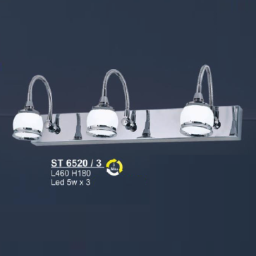 SN - ST 6520/3: Đèn rọi tranh/gương 3 bóng - KT: L460mm x H180mm - Đèn LED 5W x 3 ánh sáng đổi 3 màu