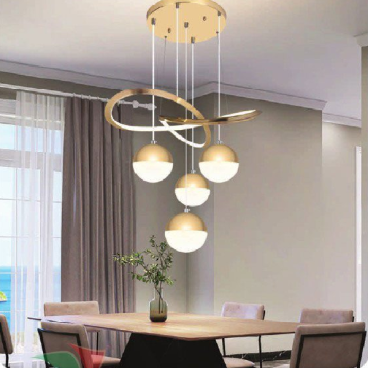 AN  - TL - 6521/4: Đèn thả LED, thân xi vàng - KT: Ø 480mm x H1000mm - Đèn LED  đổi 3 màu - Remote