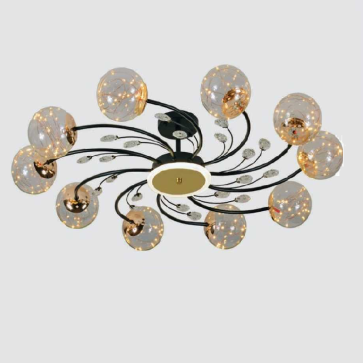 HF - CY - 6530/10: Đèn chùm LED 10 bóng, chao quả bi - KT: Ø920mm x H190mm - Đèn LED 80W ánh sáng vàng