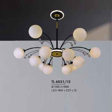 HF - TL 6531/12: Đèn chùm chao quả bi 12 bóng - KT: Ø1000mm x H590mm - Đèn LED 16W + Bóng đèn E27 x 12 bóng