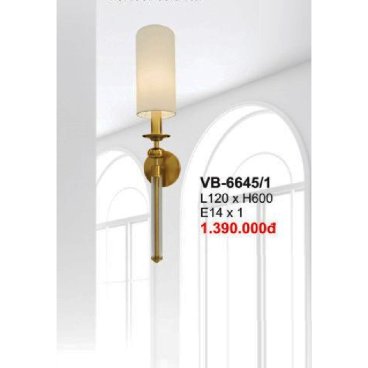 A - VB - 6645/1: Đèn gắn tường chao thủy tinh - KT: L120mm x H600mm - Bóng đèn E14 x 1