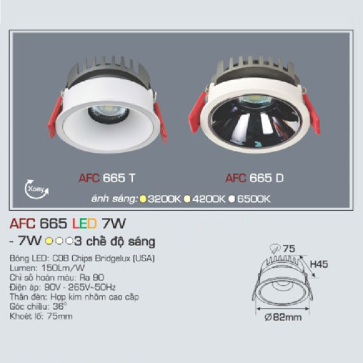 AFC 665 LED 7W: Đèn LED âm trần chiếu điểm xoay góc 7W, 1 chế độ ánh sáng (vàng/trắng/trung tính)