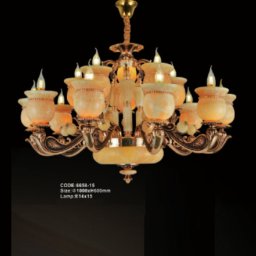 CODE: 6658 -15: Đèn chùm chao đá 15 tay - KT: Ø1000mm x H600mm - Bóng đèn chân E14 x 15 bóng