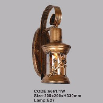 CODE: 6661/1W: Đèn gắn tường ngoài trời - KT: 200mm x 200mm x 330mm - Đèn E27 x 1 bóng