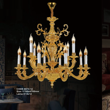 CODE: 6673 -12: Đèn chùm nến 12 tay - KT: Ø700mm x H700mm - Bóng đèn nến E14 x 12 bóng