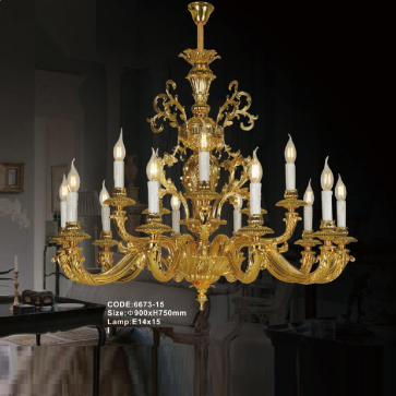 CODE: 6673 -15: Đèn chùm nến 15 tay - KT: Ø900mm x H750mm - Bóng đèn nến chân E14 x 15 bóng