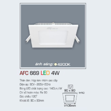 AFC 669 LED 4W: Đèn LED vuông âm trần siêu mỏng 4W , 1 chế độ ánh sáng màu trung tính 4200K