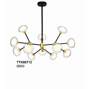 35 - TTK66T12: Đèn chùm chao thủy tinh 12 bóng - KT: L800mm - Bóng đèn LED G9 x 12 Bóng