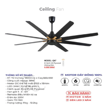 MODEL - Q67: Quạt trần 8 cánh gỗ