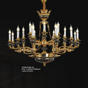 CODE: 6760 - 24: Đèn chùm nến 24 tay - KT: Ø1000mm x H1000mm - Bóng đèn E14 x 24 bóng